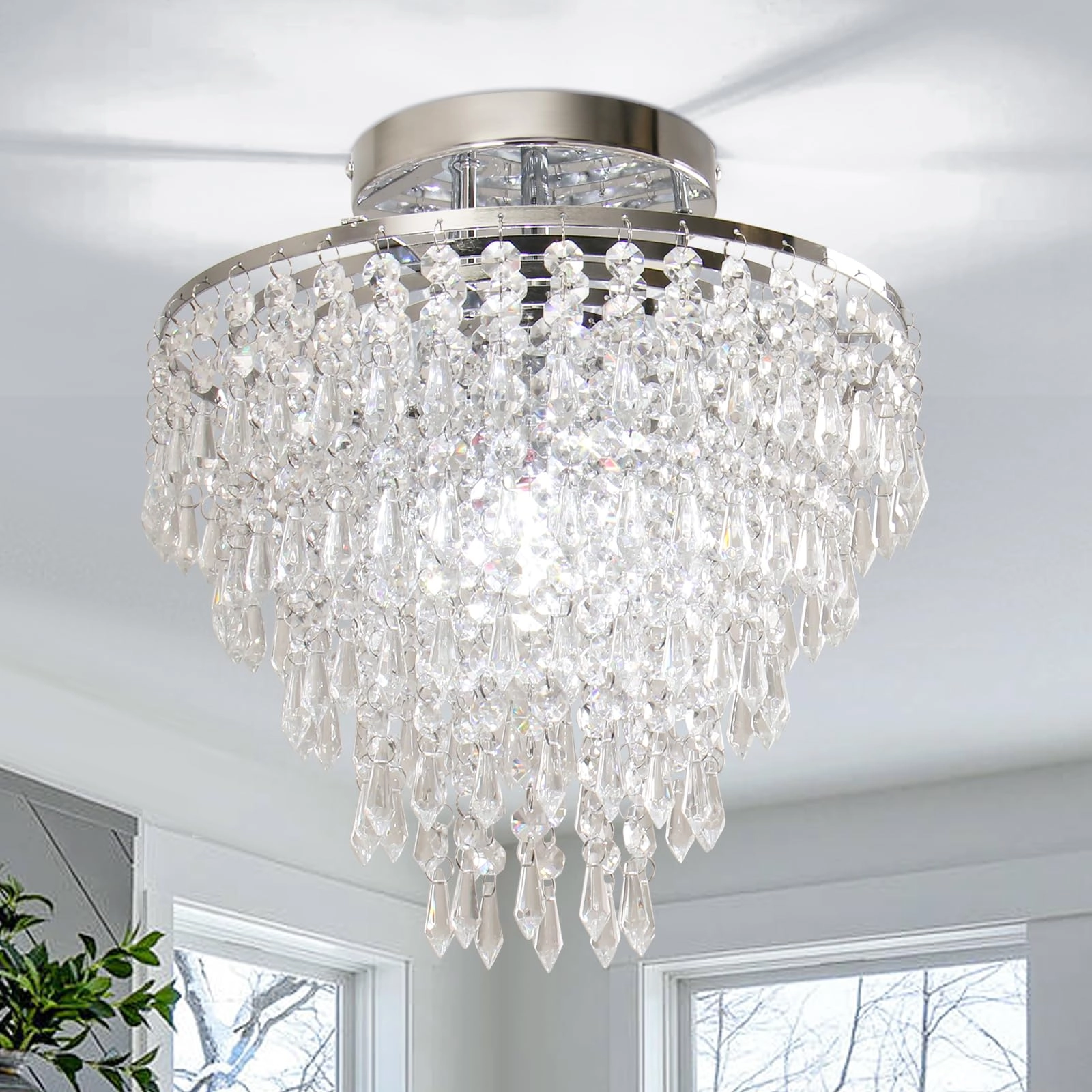 Yangfan Mini Crystal Ceiling Light - 11.8 Inches 5 Levels Raindrops E26 Base