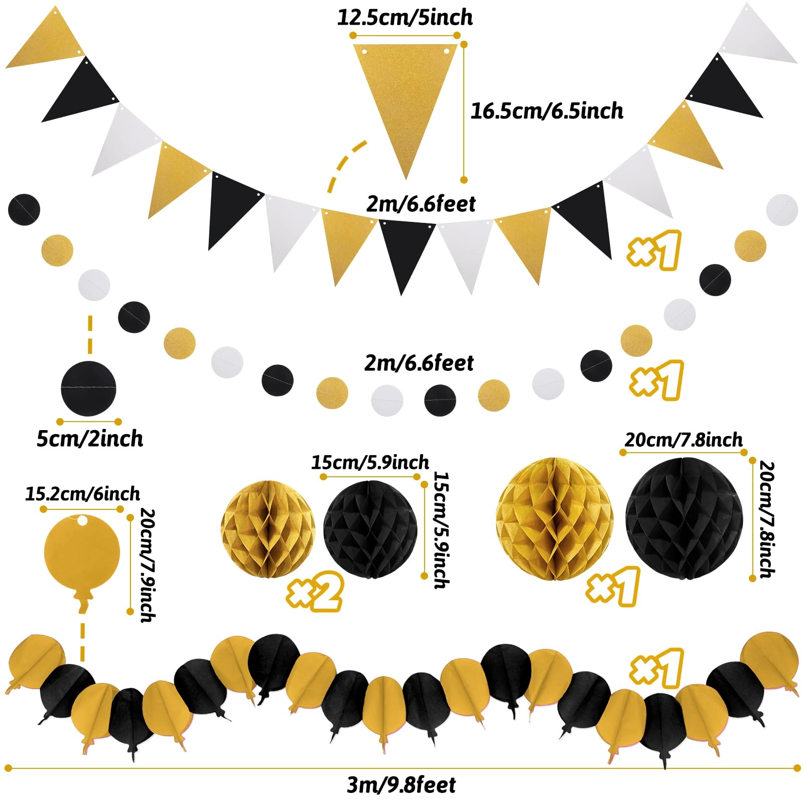 Paper Fan Honeycomb Ball Garland - 6 x Hanging Paper Fan 6 x Paper Honeycomb Ball 4 x Paper Hollow Fan 1 x Paper Balloon Garland 1 x Circle Paper Garland 10 x Hanging Swirl 1 x Triangular Pennant Anniversary