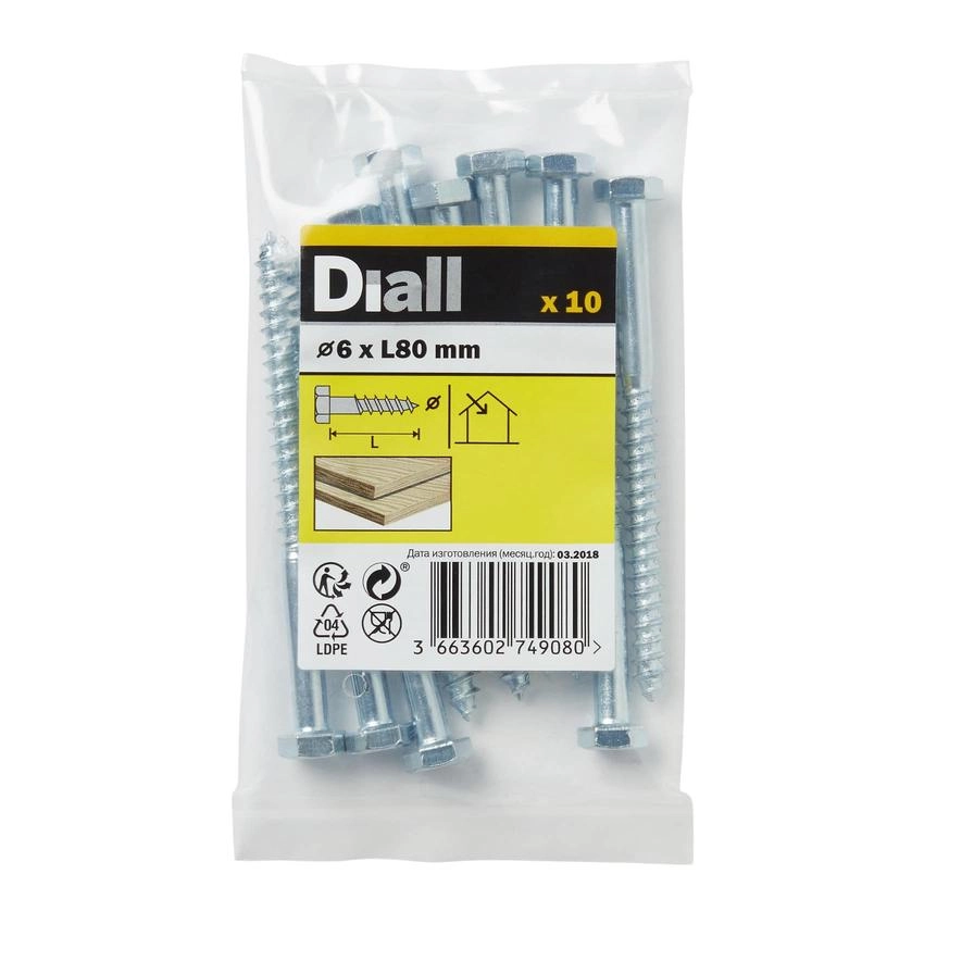 Diall Hex Coach Screw - 80mm 6mm