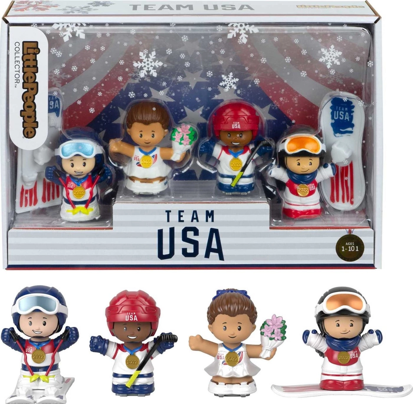 LITTLEPEOPLE COLLECTOR Snowboarder + Hockey Player + Skier + Figure Skater - Team USA - 4 pcs