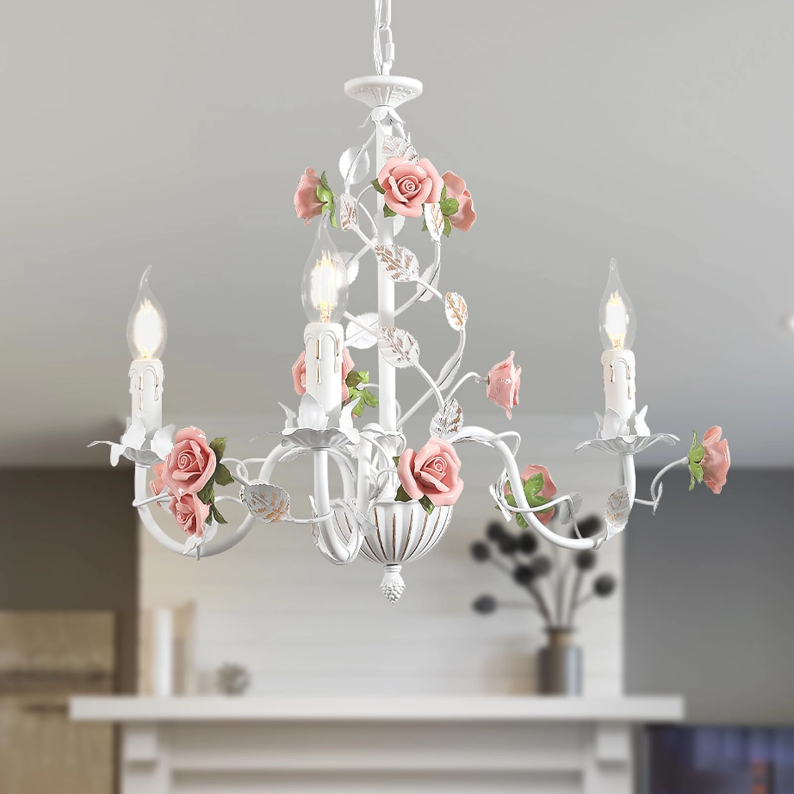 meibeileil Vintage Chandelier - 3 Heads pink