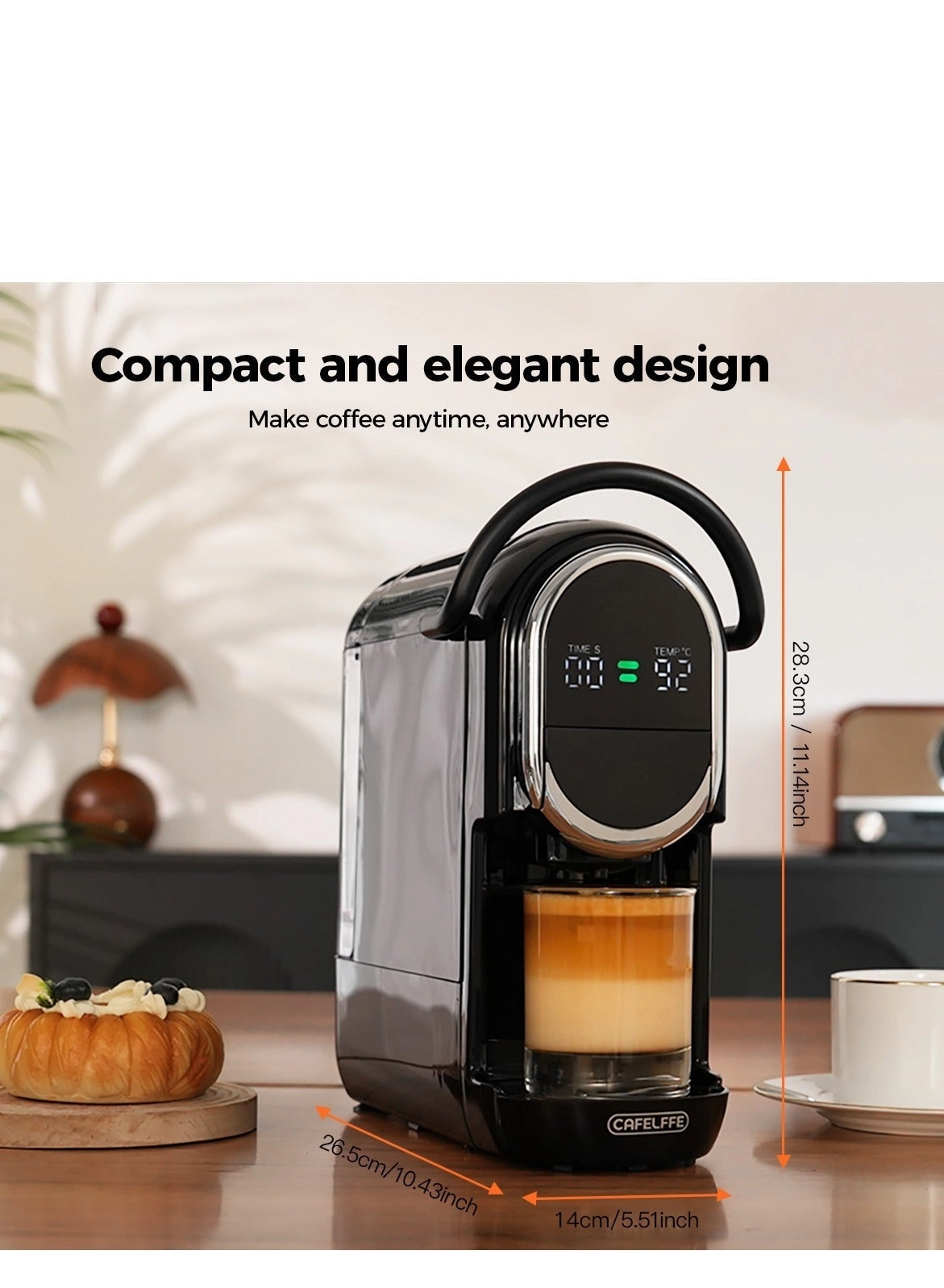 4-in-1 Automatic Capsule Coffee Machine - Adjustable Temperature 19 Bar