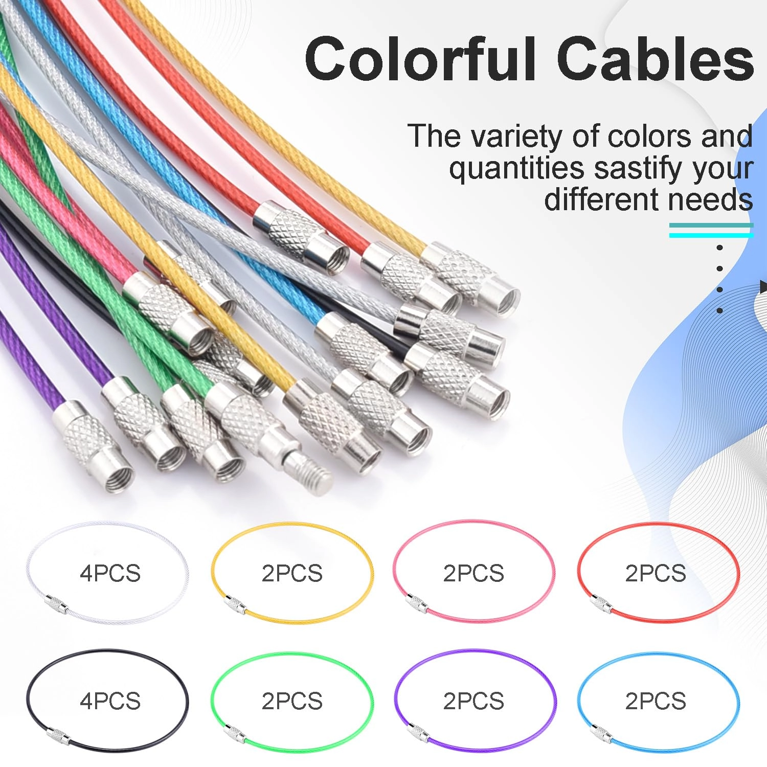 20Pack 10" Large Wire Key Chain Rings - Assorted