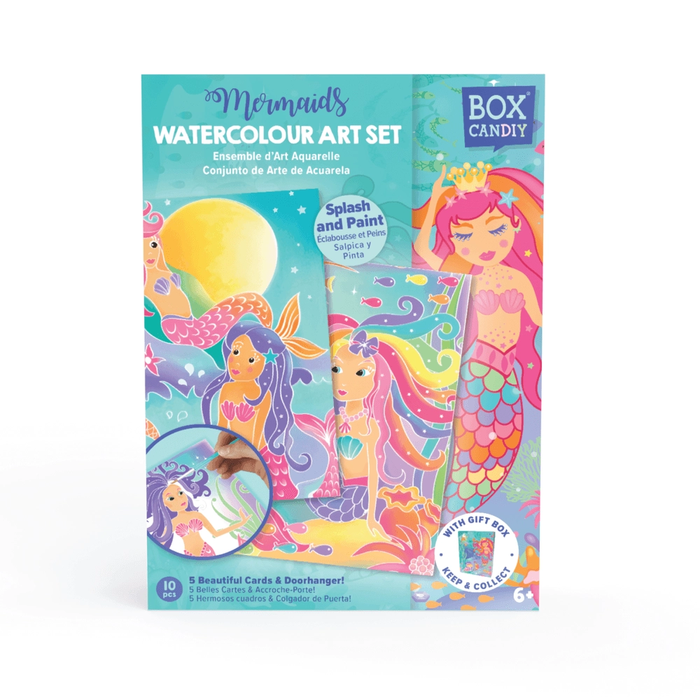 Box Candiy Mermaids Watercolor Art Set - 2 brushes 6 watercolor paints