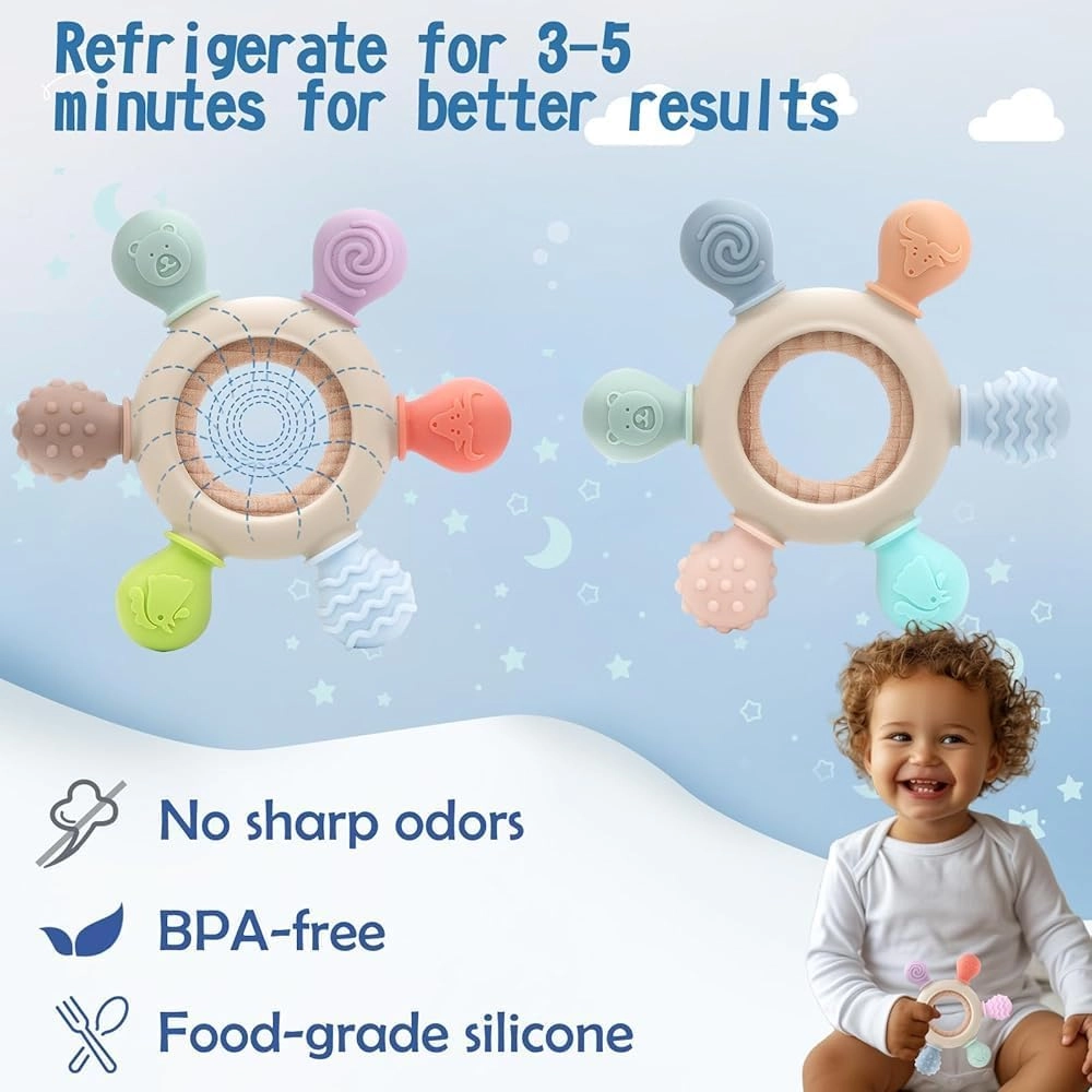 2 in 1 Teether - Beech Wood, Silicone