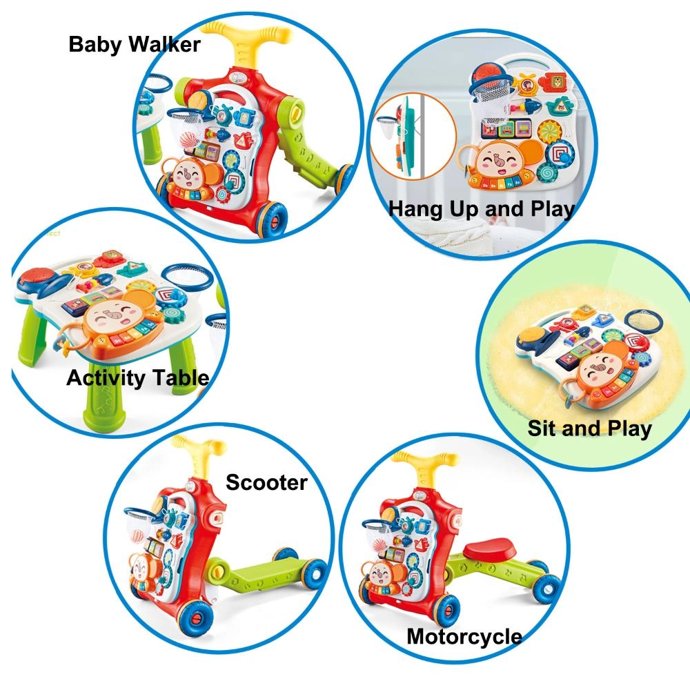 3-In-1 Baby Walker Rotating Chair & Table Playset - Pink Suitable for 6 months and above