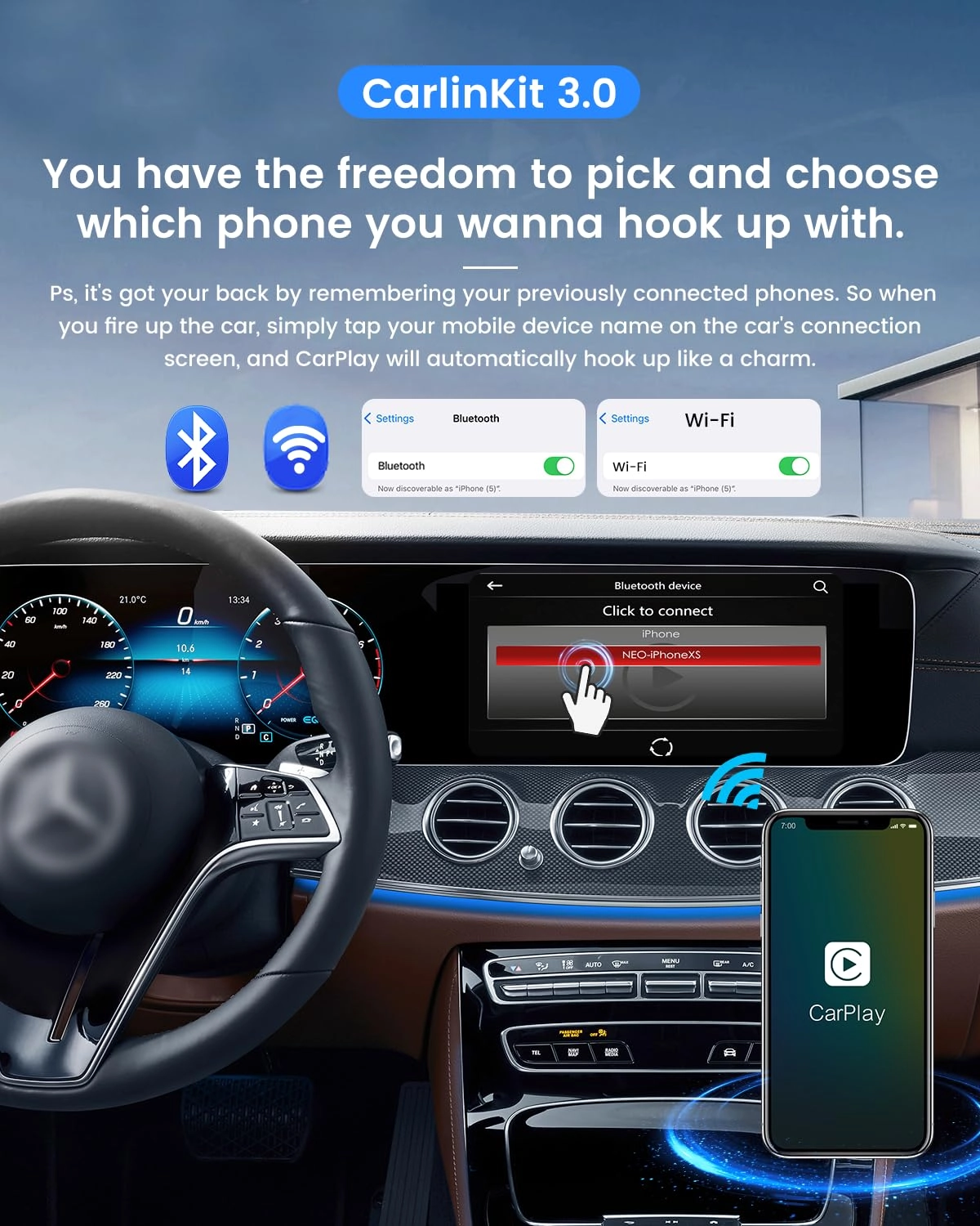 3.0 Wireless CarPlay Adapter - VW Audi Ford Sync 3 Mazda Mercedes Honda Chevy Subaru Porsche Hyundai Kia Lexus Gmc Acura
