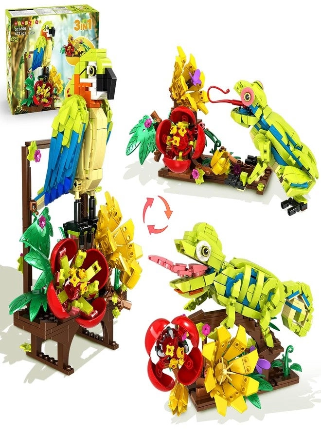Hogokids 3 in 1 Flowers Frog Parrot Lizard Building Set - Flowers Frog Parrot Lizard 672 pcs