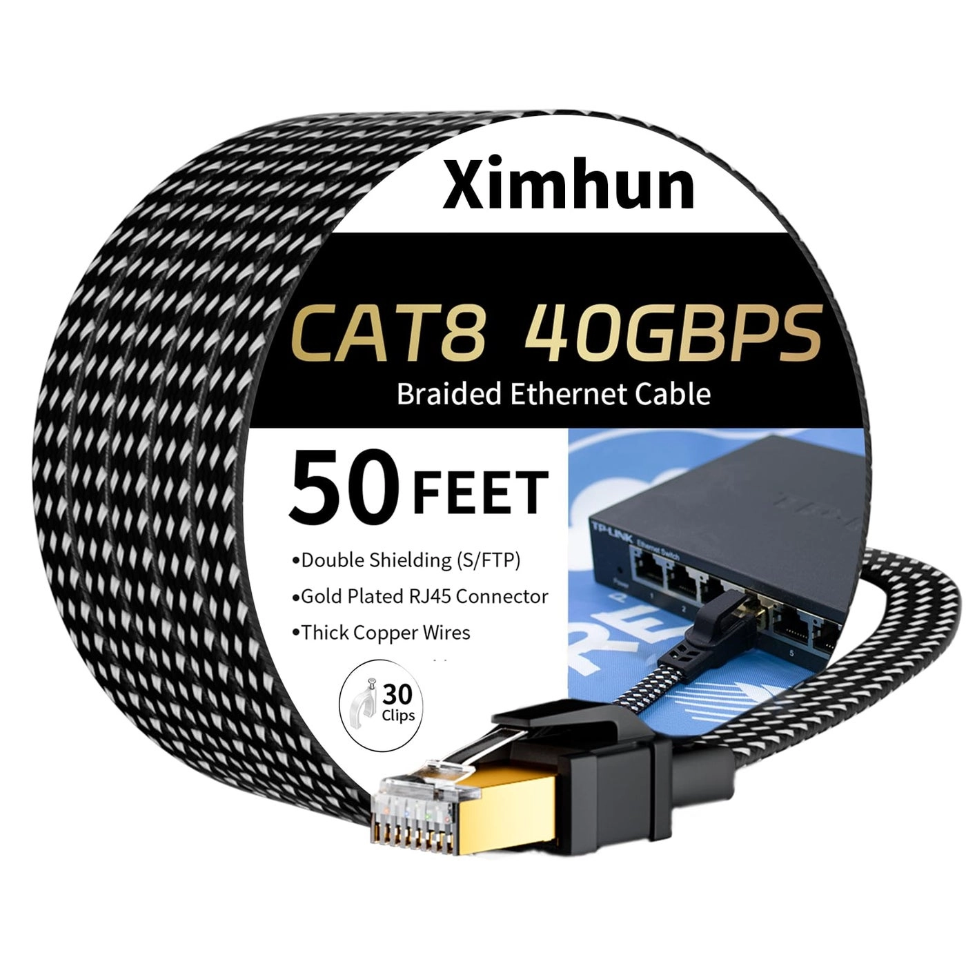Ximhun Cat 8 Ethernet Cable - 50 FT