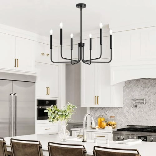6-Light Farmhouse Chandelier - Black Indoor