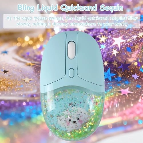 Aqua Mouse with Liquid Quicksand Sequins - Bluetooth USB
