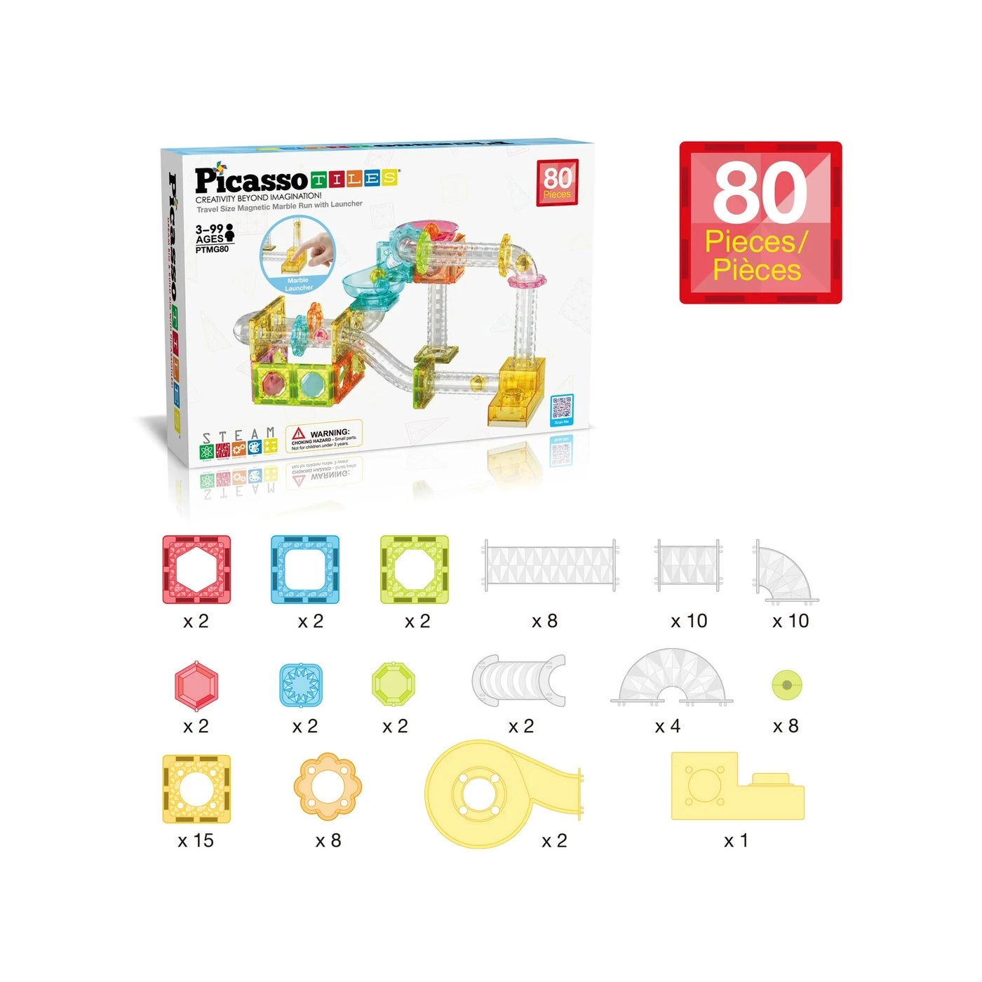 Magnetic Marble Run with Launcher - 80 pcs