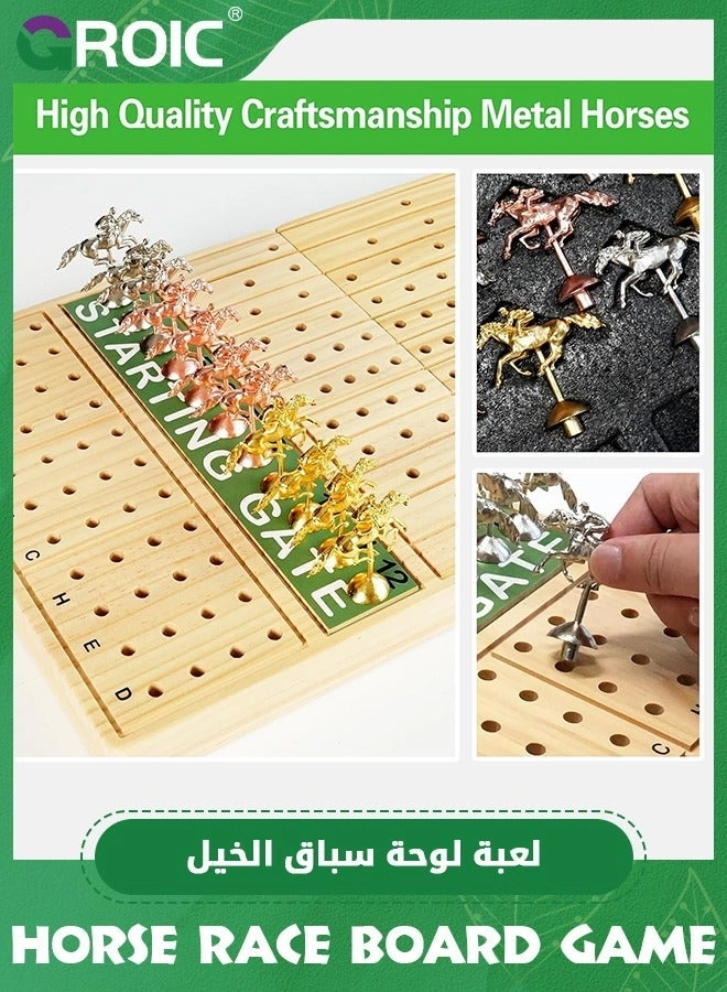 Horse Racing Board Game - Solid Wood 11 Metal Horses 2 Boxes of Cards