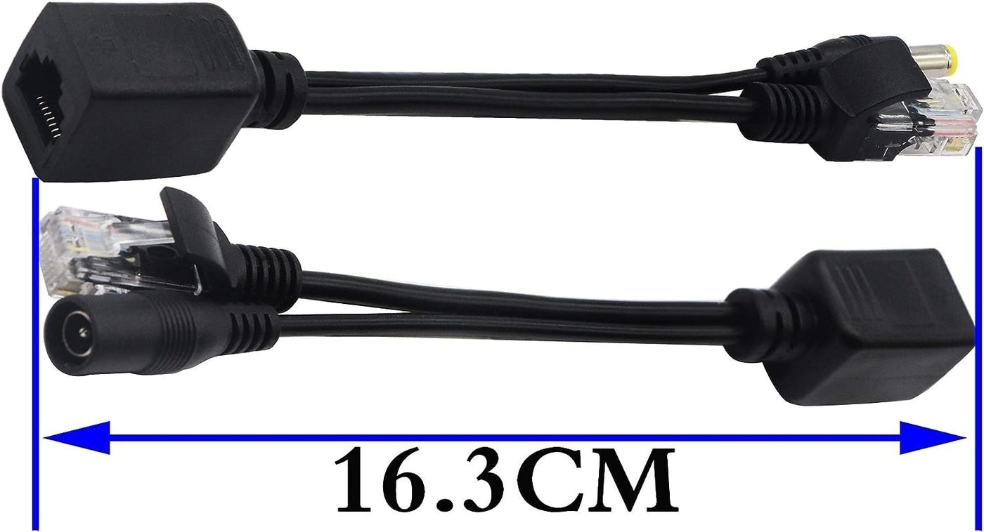 Passive PoE Injector - RJ45 Ethernet + PoE Splitter - DC 5.5x2.1 mm F/M Adaptor Connector