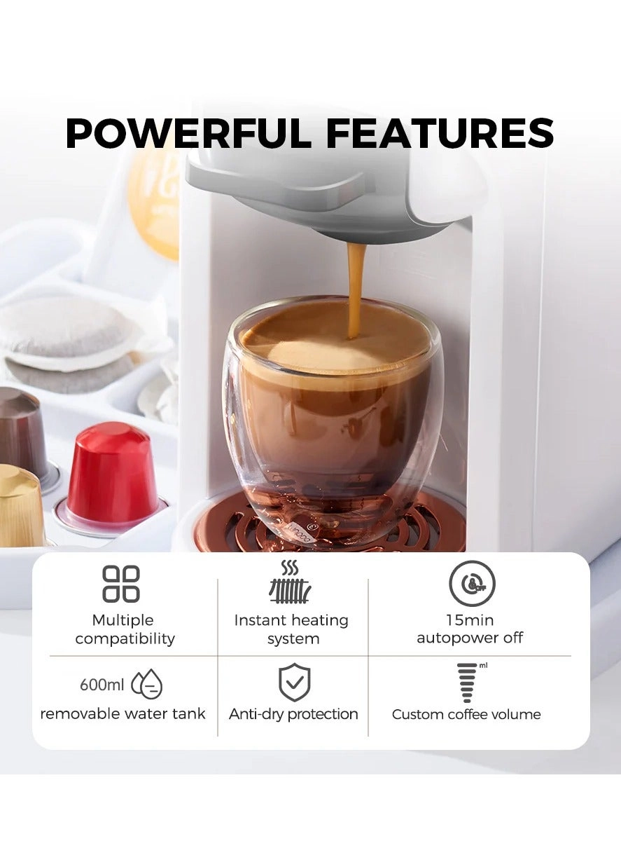 5-in-1 Automatic Capsule Coffee Machine - Hot & Cold, 7-Level LED, Multi-Capsule Compatible