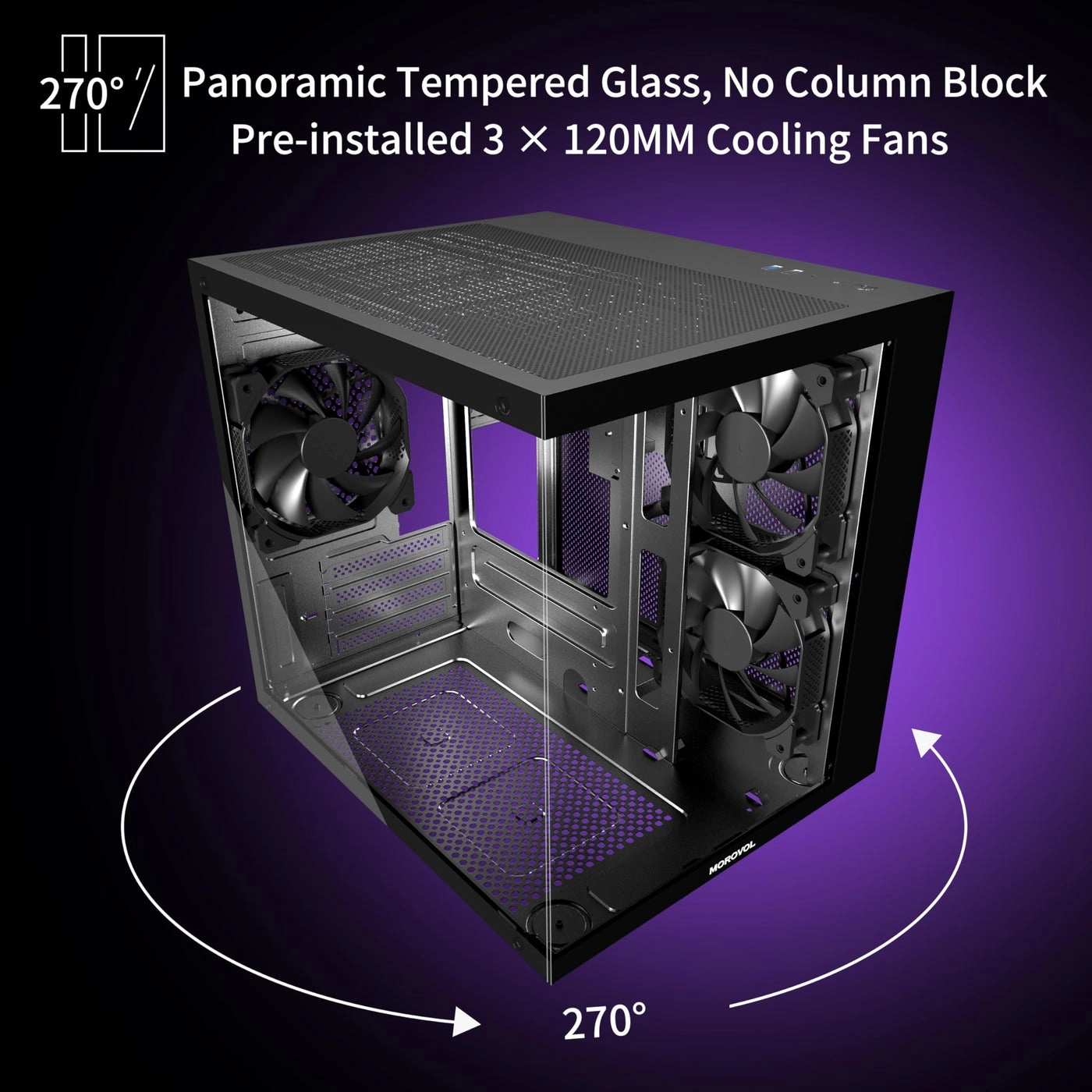 MATX PC Case - 270° Panoramic Tempered Glass Panel Micro-ATX