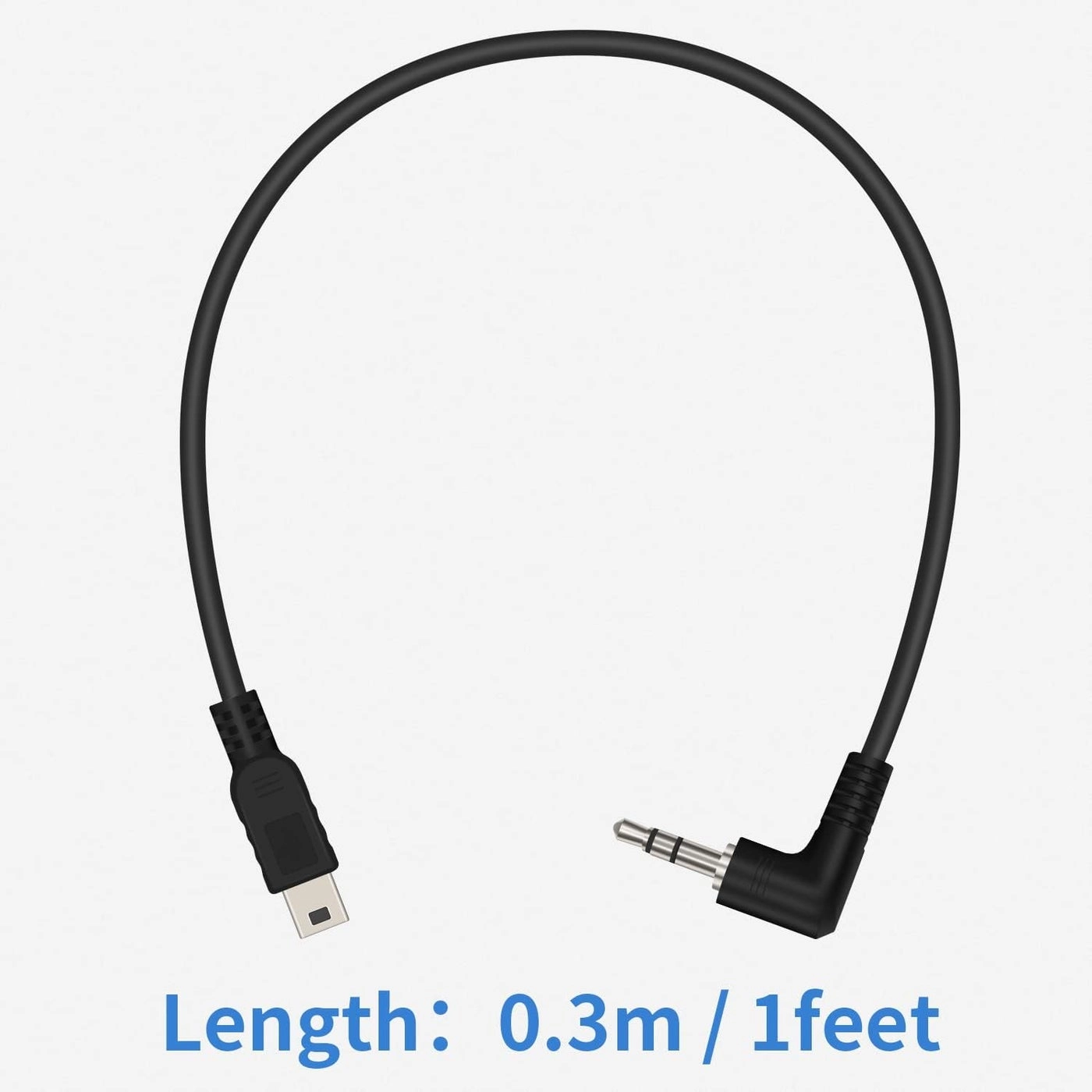 Right Angled 90 Degree 3-Pole 3.5mm DC Male AUX Audio Jack to Mini USB Male Microphone Adapter Cable - 0.3m