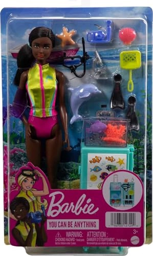 Marine Biologist Doll And Playset - Dark Skin Tone Brunette 10+ Pieces