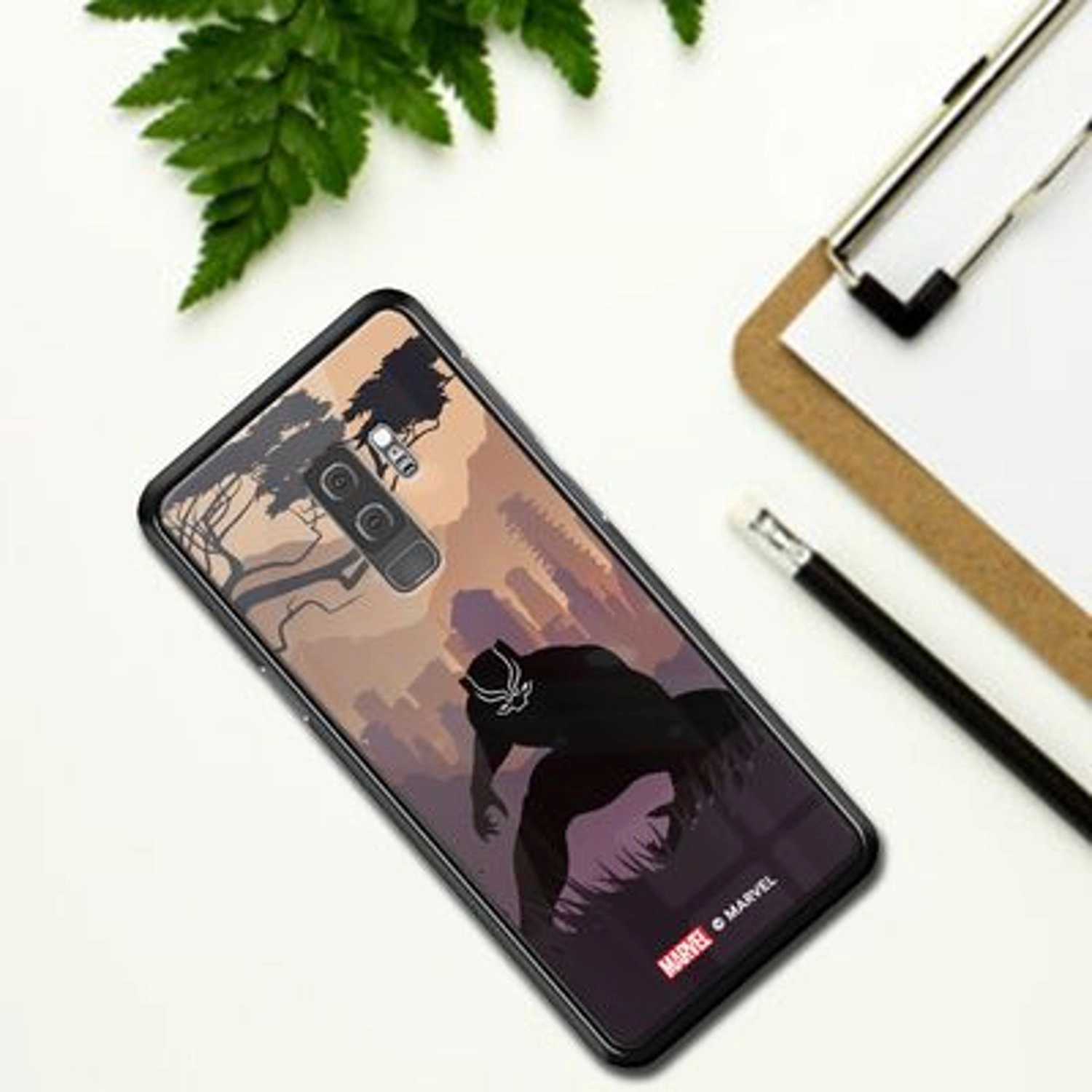 Wakandan Black Panther Back Case TPU Bumper Case + Tempered Glass Back for Galaxy S9 Plus