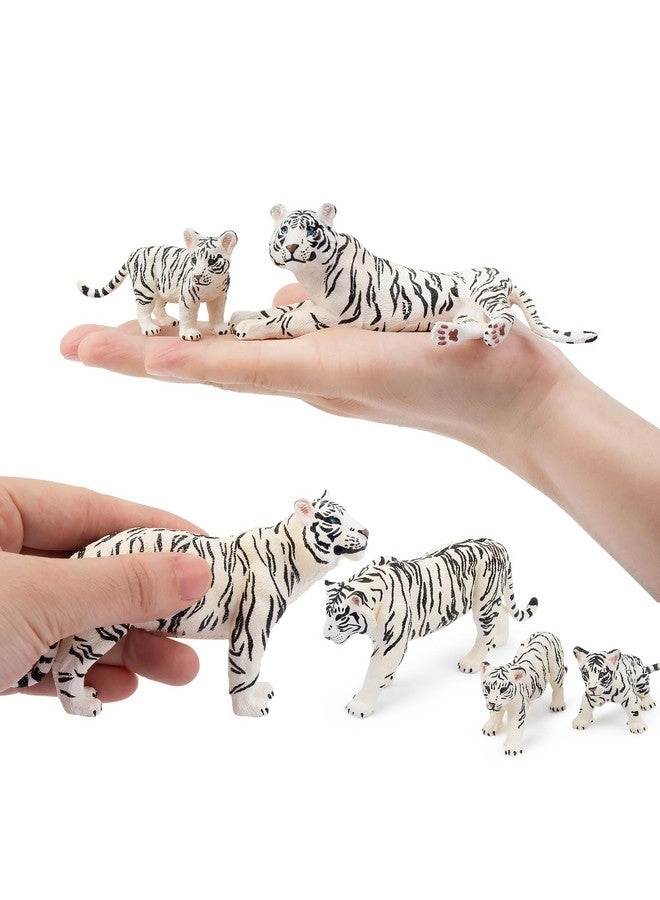 Realistic White Tigers Figurines 6 pcs