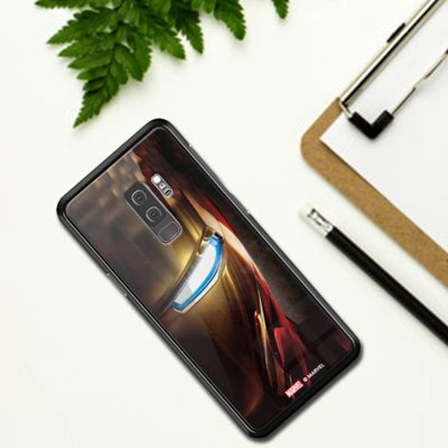 IronMan Half Profile Face Back Case for Galaxy S9 Plus - TPU Bumper Case + Tempered Glass Back