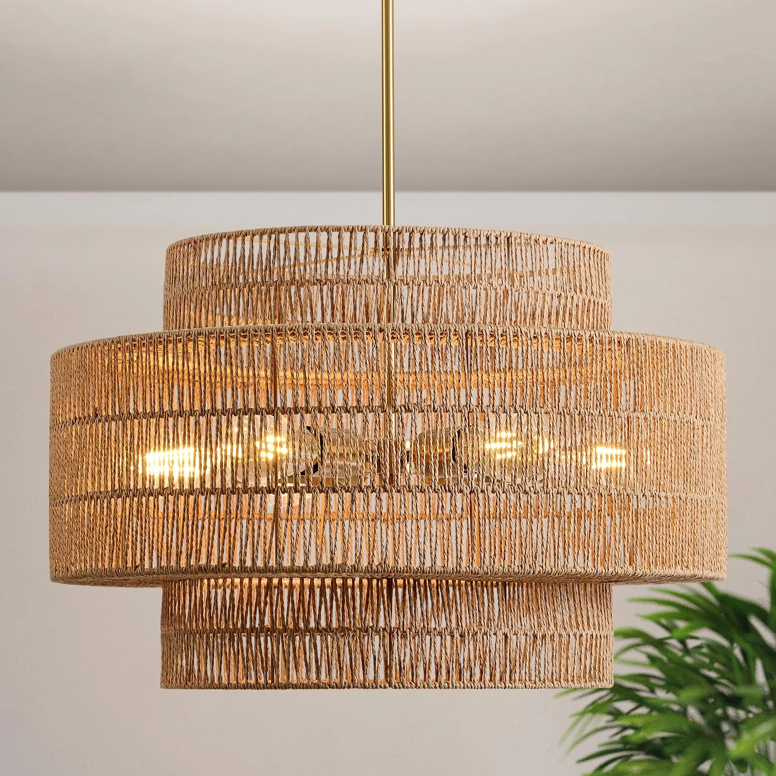 InterMaka Boho Rattan Chandelier - 1.9"-51.2"