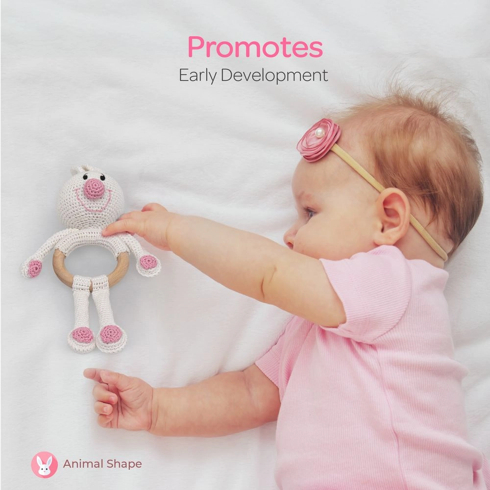 Handcrafted Crochet Toy With Teething Ring - premium cotton yarn