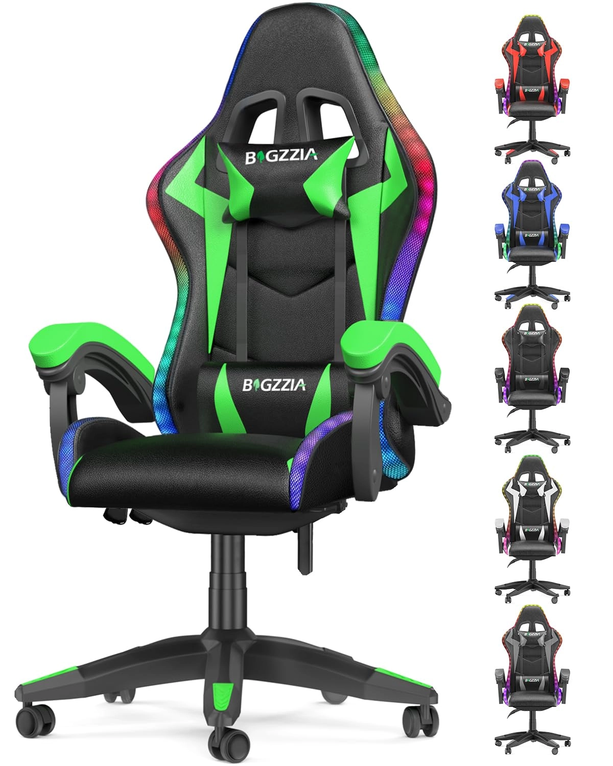 white LED gaming chair - RGB Reclining PU Leather