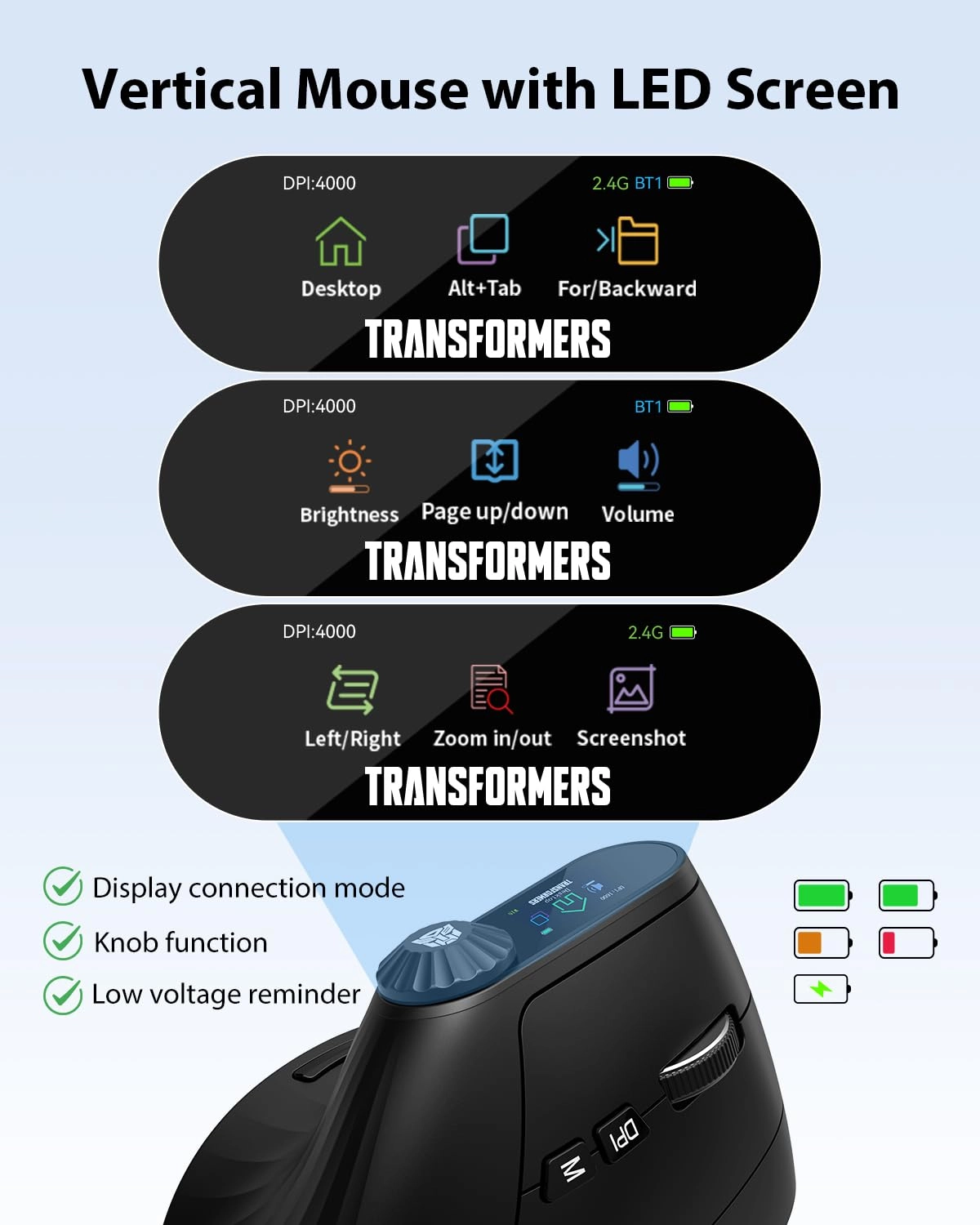 Vertical Ergonomic Mouse - 2.4G Bluetooth