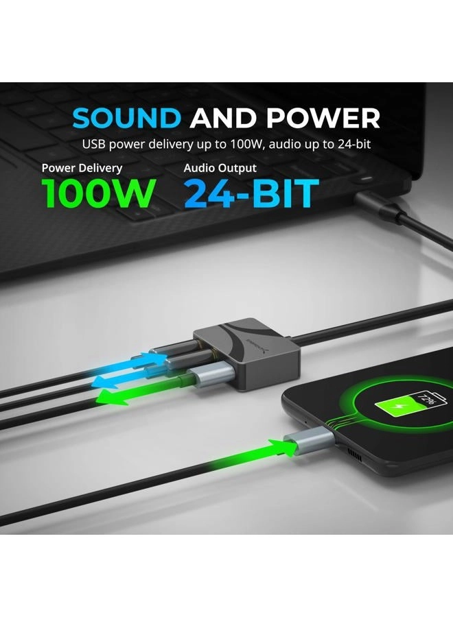 USB Type-C to 3.5mm Audio Adapter for Laptop Tablet Smartphone - 100W PD 24-bit 96KHz