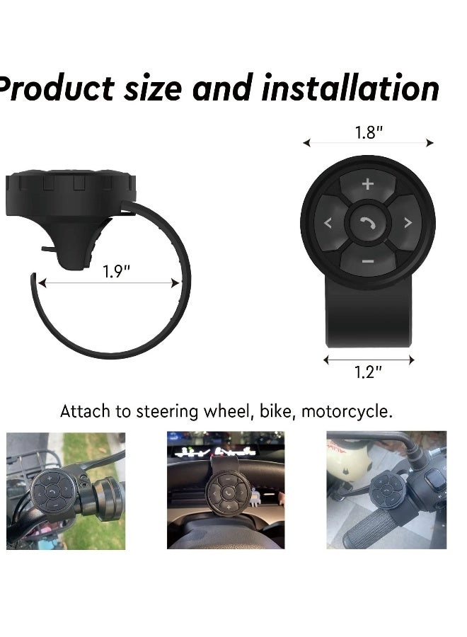 Media Button Steering Wheel Remote Control - Bluetooth Wireless iPhone Samsung Galaxy Android