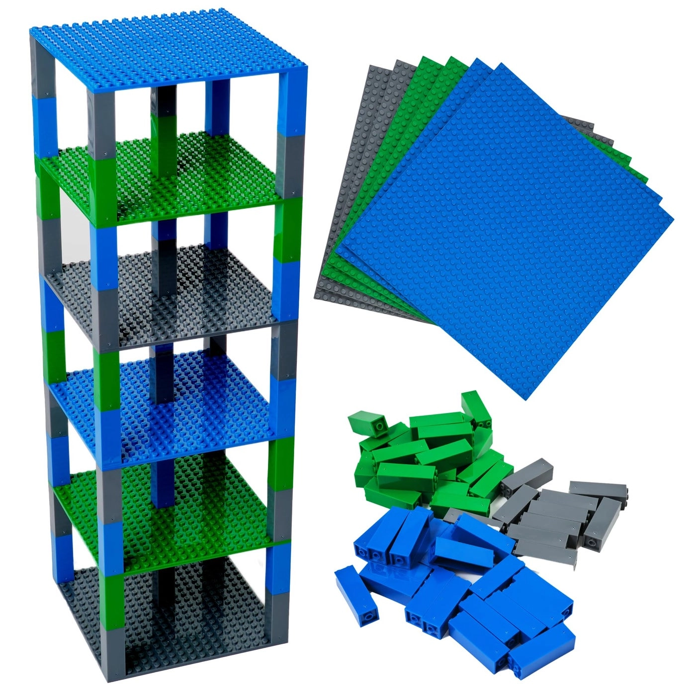 Strictly Briks Classic Stackable Baseplates - 6" x 6" 6 Baseplates & 50 Stackers