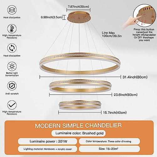 Modern LED Chandelier - 3000K-6000K Dimmable