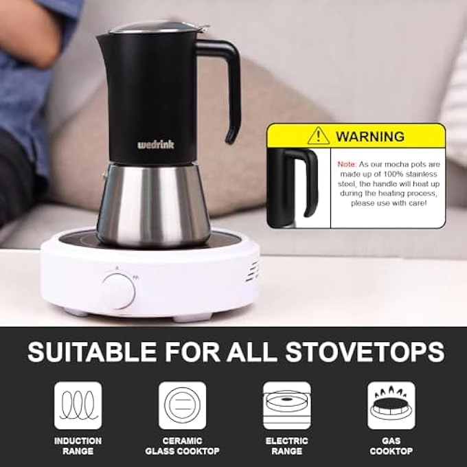 Moka Pot - 6 Cups Stainless Steel Induction