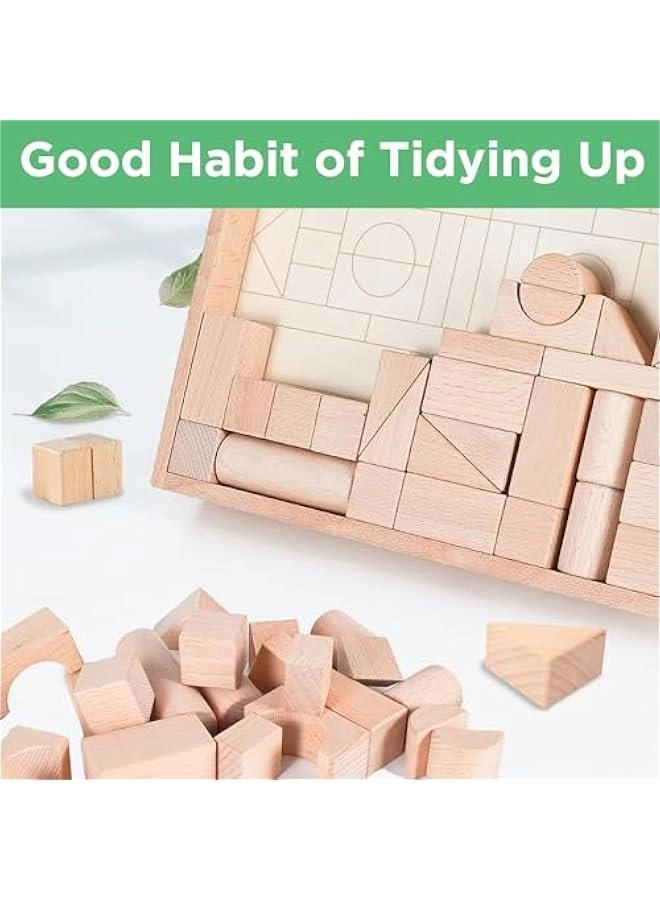 Wooden Building Block Set - Natural Wood 72pcs