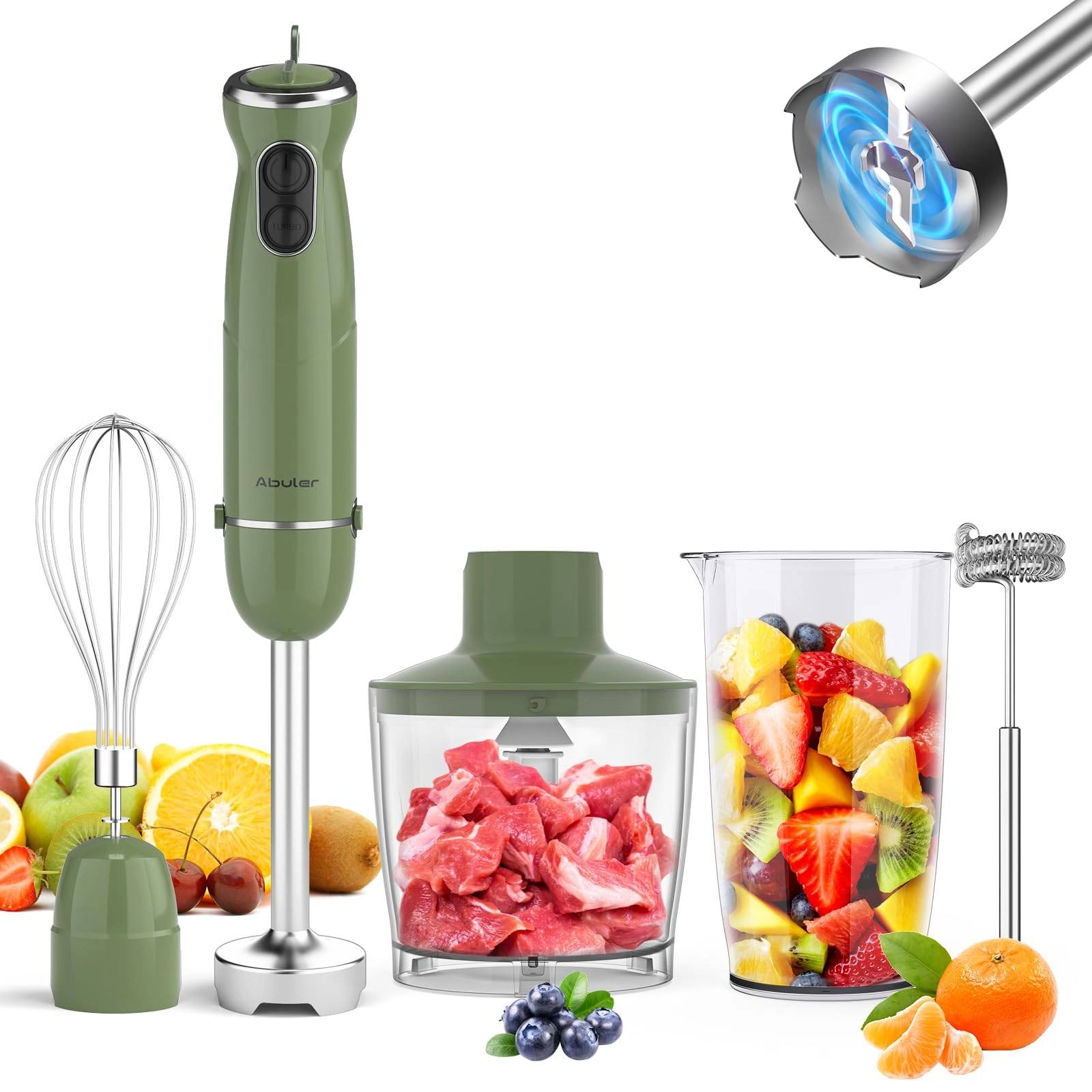 Abuler Immersion Blender Handheld 5 in 1 - 12 Speed Chopper & Whisk