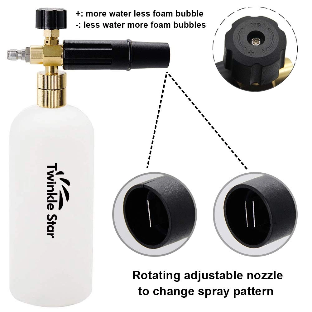 Pressure Washer Gun Snow Foam Lance - 1/4 Inch Quick Connector 5 Nozzle Tips 1 L