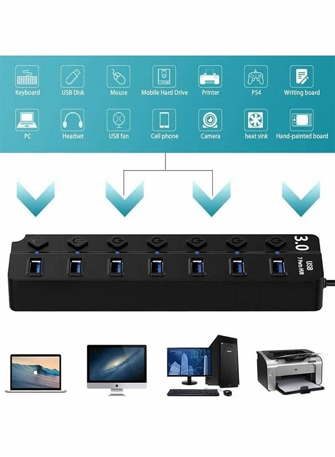 USB Hub 3.0 - 7 Ports 5Gbps Individual Switches