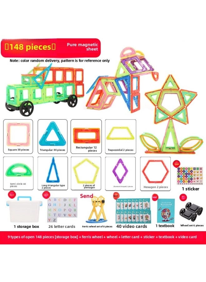 Magnetic Building Blocks - 148 pcs + Wheels + Storage Box