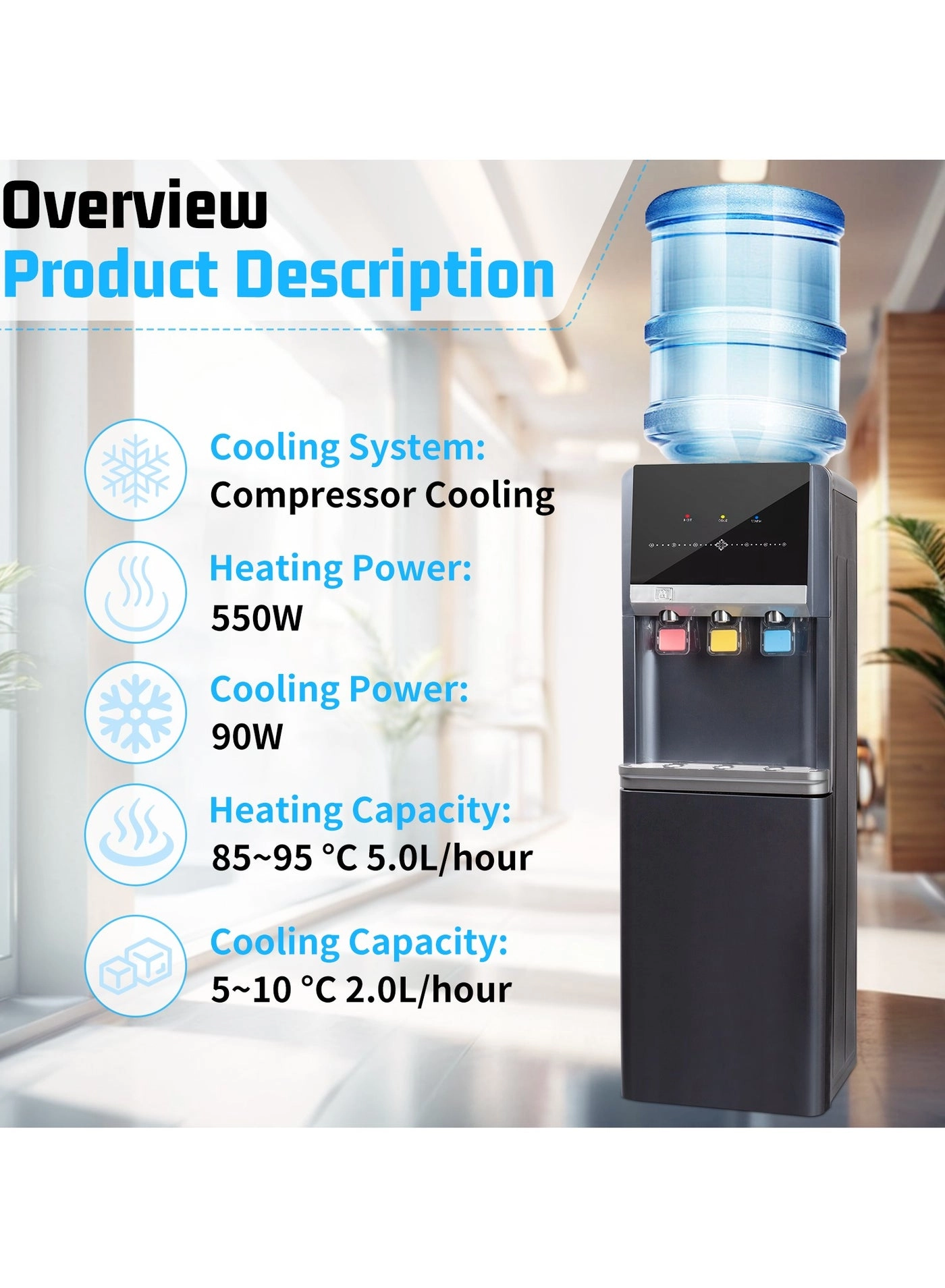 Freestanding Top Loading Bottled Water Dispenser - 3 L