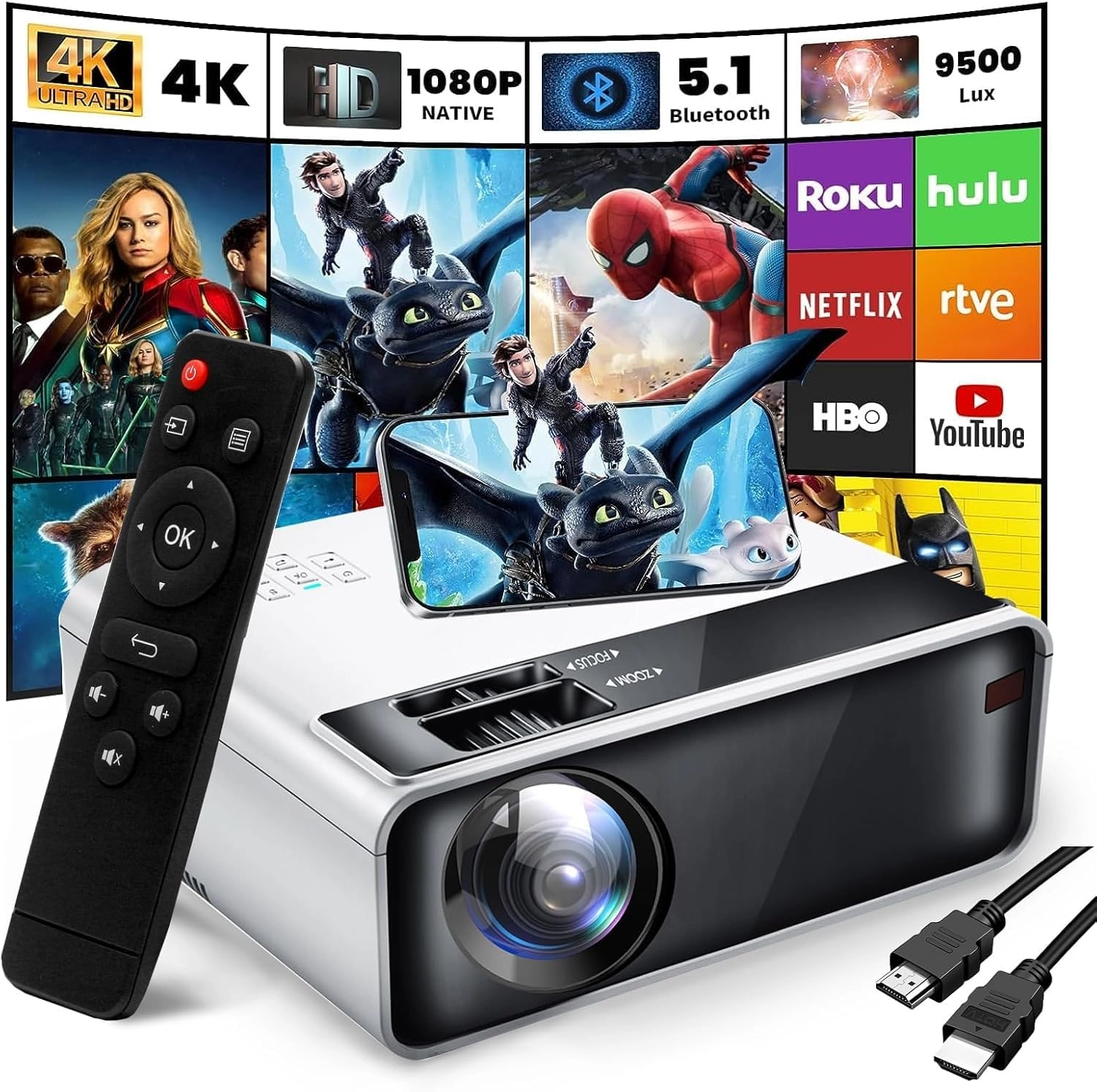 4K HD Portable Projector - 27000 lumens 1920 x 1080
