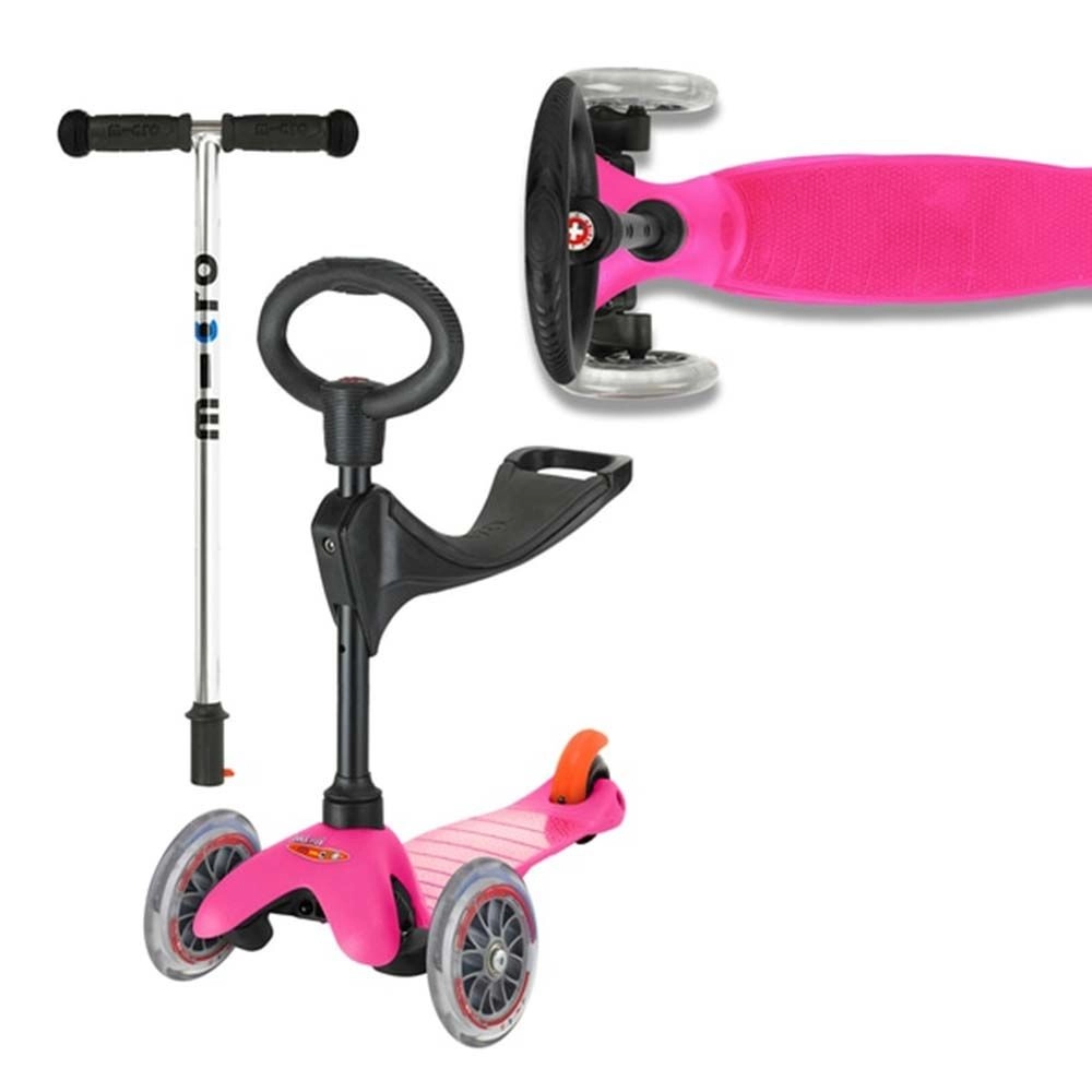 Mini 3 in 1 Deluxe Eco 3-Wheel Kick Scooter – 120mm LED + Seat