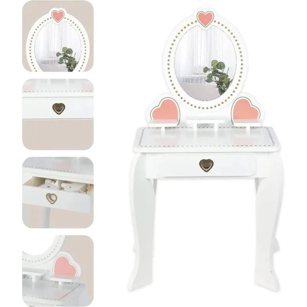 Kids Wooden Vanity Set - mirror stool accessories (5551007-W08H102B)
