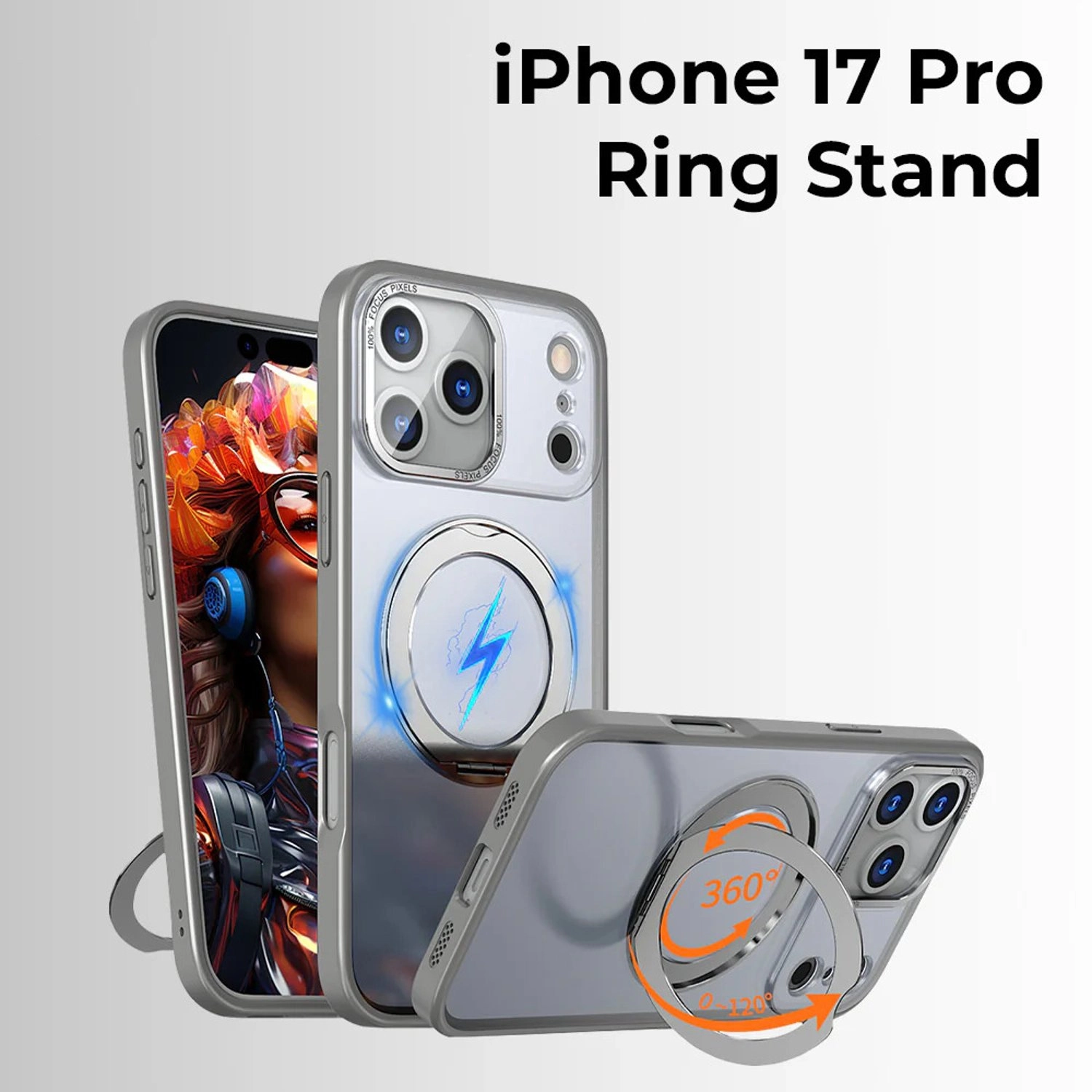 360° Rotate Ring Stand Magsafe Case - TPU and polycarbonate for iPhone 17 Pro