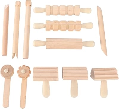TOYANDONA Textured Rolling Pins Wooden Clay Stamp
