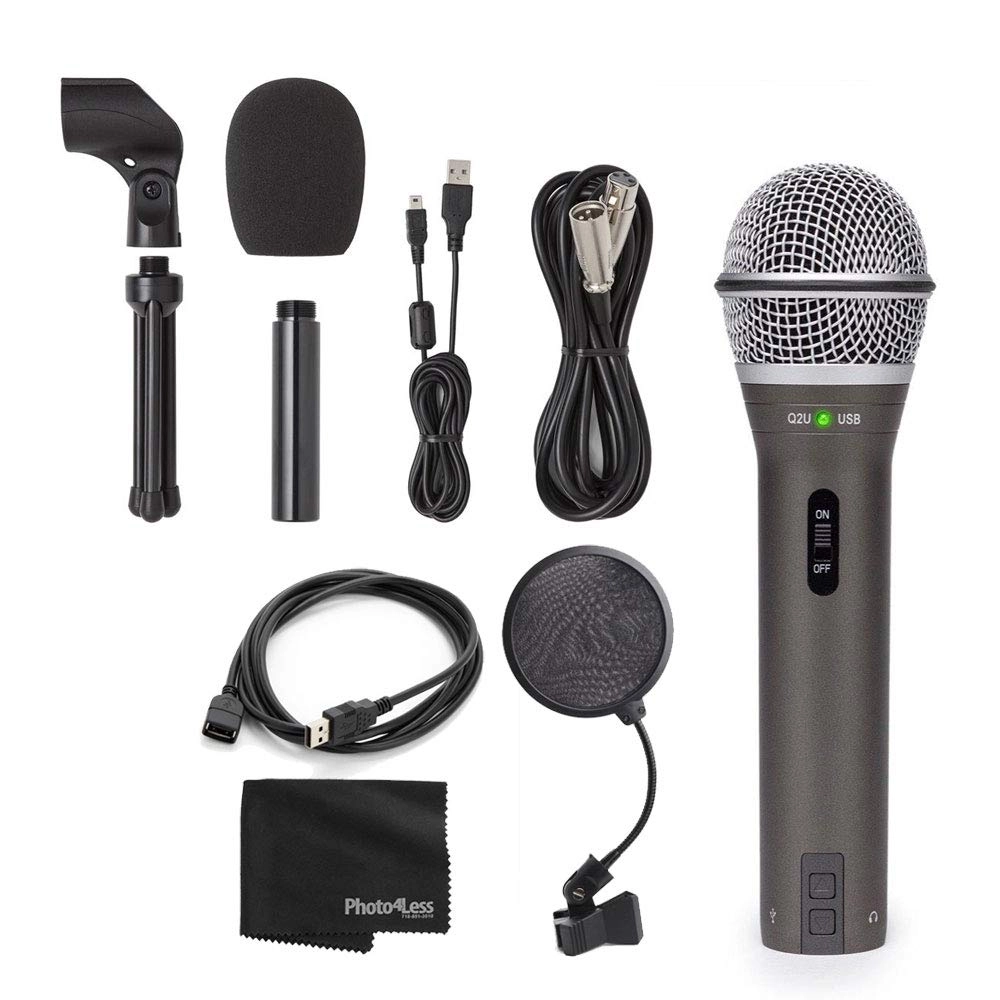 Samson Q2U USB+XLR Microphone + ASVS4B + USB 2.0 A Male to A Female Extension Cable + Cleaning Cloth