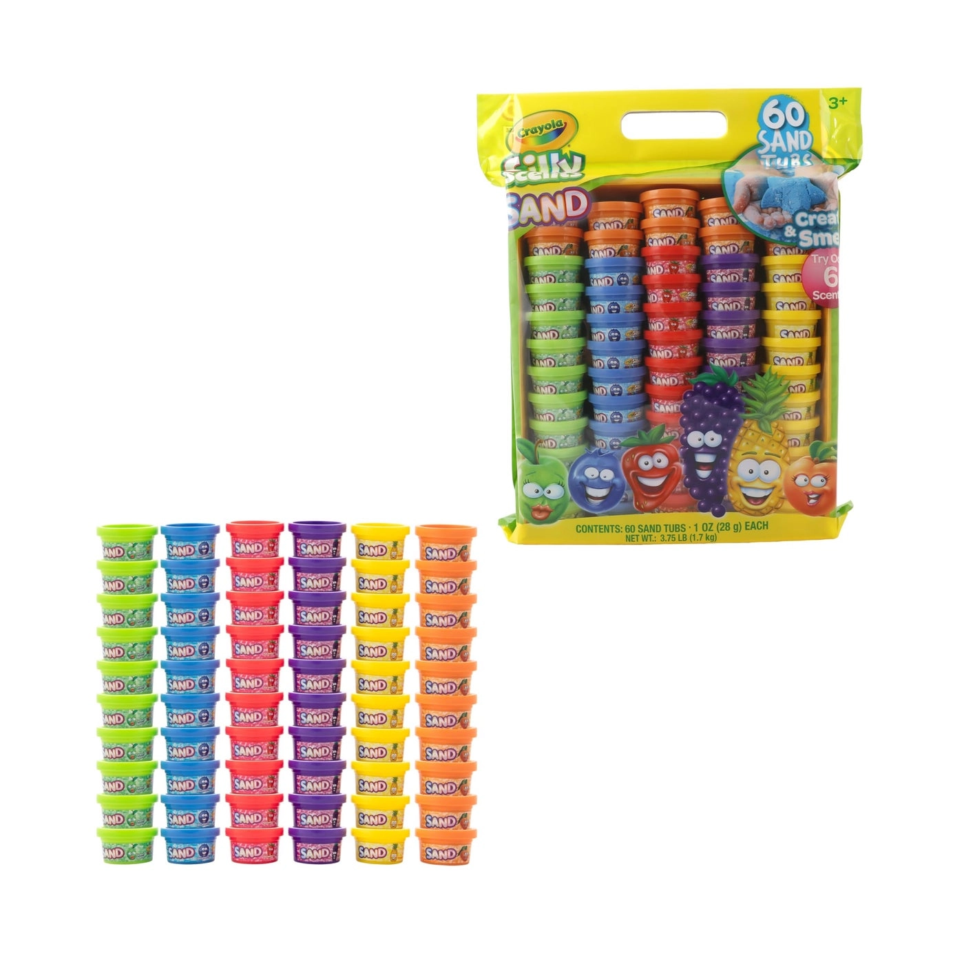 Silly Scents Play Sand - 60 Mini 1oz Tubs 6 Bright Colors