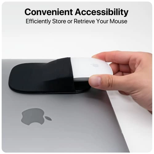 Stick-On Mouse Pouch - Adhesive Holder Compatible with Apple Magic Mouse 1 & 2 Black
