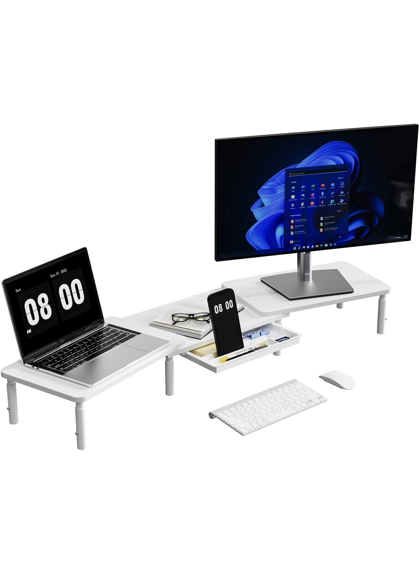 Adjustable Monitor Stand - 3-Height 25KG Storage Drawer