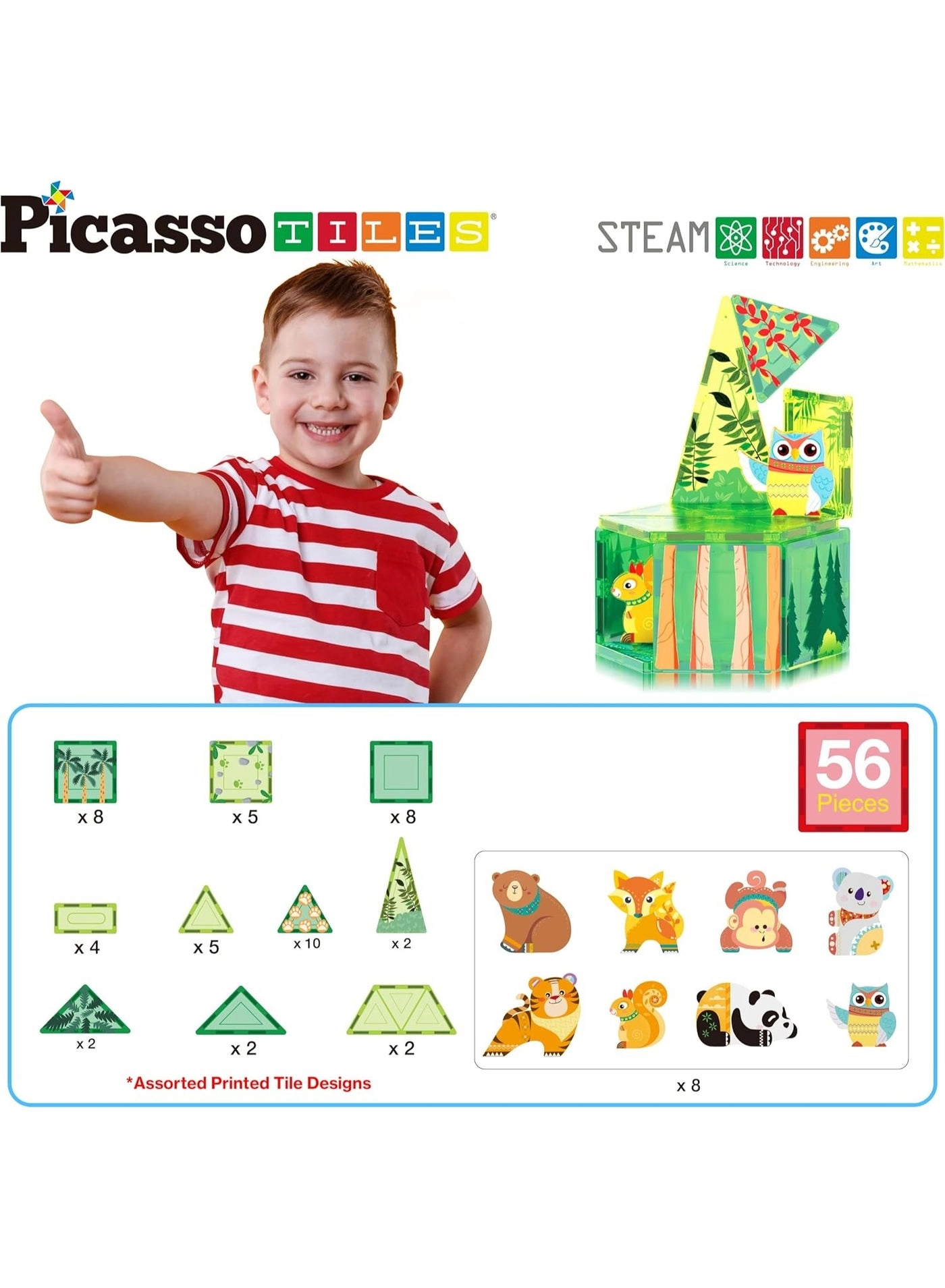Magnetic Tiles - 8 Character Action Figures Forest Animal 56 pcs